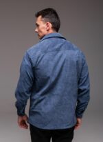 Мужская Базовая Синяя Вельветовая Рубашка Оверсайз с Накладными Карманами