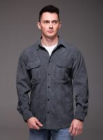 Мужская Базовая Графитовая Вельветовая Рубашка Оверсайз с Накладными Карманами