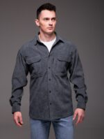 Мужская Базовая Графитовая Вельветовая Рубашка Оверсайз с Накладными Карманами