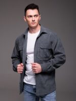 Мужская Базовая Графитовая Вельветовая Рубашка Оверсайз с Накладными Карманами