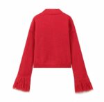 Женская Красная Кофта Кардиган с Перьями на Рукавах