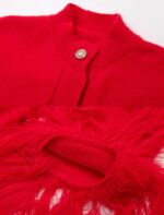 Женская Красная Кофта Кардиган с Перьями на Рукавах
