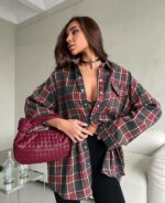 Женская Клетчатая Графитовая Рубашка - Объемная Оверсайз
