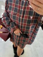 Женская Клетчатая Графитовая Рубашка - Объемная Оверсайз