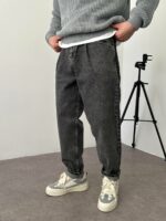 Мужские Широкие Темно-Серые Джинсы Balloon - Плотные Джинсовые Штаны Баллоны