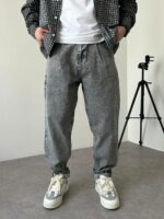 Мужские Широкие Темно-Серые Джинсы Balloon - Плотные Джинсовые Штаны Баллоны