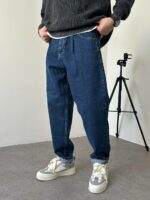 Мужские Широкие Темно-Синие Джинсы Balloon - Плотные Джинсовые Штаны Баллоны