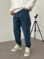 Мужские Широкие Синие Джинсы Balloon - Плотные Джинсовые Штаны Баллоны