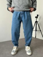 Мужские Широкие Темно-Голубые Джинсы Balloon - Плотные Джинсовые Штаны Баллоны
