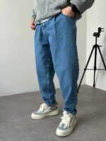 Мужские Широкие Темно-Голубые Джинсы Balloon - Плотные Джинсовые Штаны Баллоны