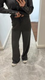 Женский Базовый Повседневный Графитовый Костюм на Кнопках - Кофта Кардиган + Свободные Штаны