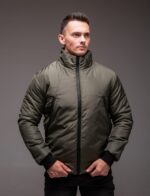 Мужская Демисезонная Куртка Хаки под Горло с Прорезиненными Змейками