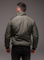 Мужская Демисезонная Куртка Хаки под Горло с Прорезиненными Змейками