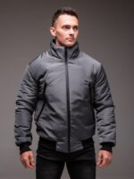 Мужская Демисезонная Серая Куртка под Горло с Прорезиненными Змейками
