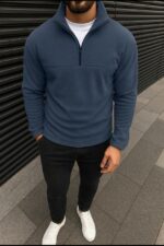 Мужская Теплая Флисовая Графитовая Кофта с Высоким Горлом на Замке