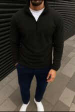 Мужская Теплая Флисовая Черная Кофта с Высоким Горлом на Замке