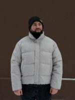 Мужская Серая Дутая Куртка на Зиму - Теплая с Высокой Горловиной