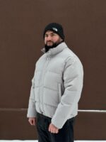 Мужская Серая Дутая Куртка на Зиму - Теплая с Высокой Горловиной