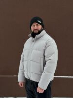 Мужская Серая Дутая Куртка на Зиму - Теплая с Высокой Горловиной