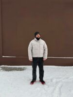 Мужская Серая Дутая Куртка на Зиму - Теплая с Высокой Горловиной