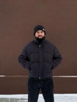 Мужская Графитовая Дутая Куртка на Зиму - Теплая с Высокой Горловиной