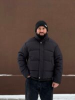 Мужская Графитовая Дутая Куртка на Зиму - Теплая с Высокой Горловиной