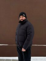 Мужская Графитовая Дутая Куртка на Зиму - Теплая с Высокой Горловиной