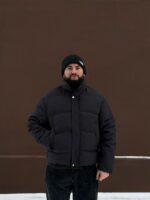 Мужская Графитовая Дутая Куртка на Зиму - Теплая с Высокой Горловиной