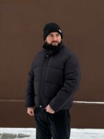 Мужская Графитовая Дутая Куртка на Зиму - Теплая с Высокой Горловиной