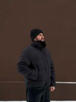 Мужская Графитовая Дутая Куртка на Зиму - Теплая с Высокой Горловиной