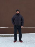 Мужская Графитовая Дутая Куртка на Зиму - Теплая с Высокой Горловиной