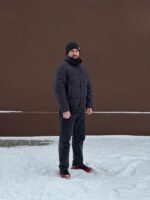 Мужская Графитовая Дутая Куртка на Зиму - Теплая с Высокой Горловиной