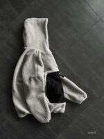 Мужская Плюшевая Серая Кофта Барашек на Молнии с Капюшоном и Вставкой из Плащевки