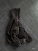 Мужская Плюшевая Графитовая Кофта Барашек на Молнии с Капюшоном и Вставкой из Плащевки