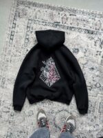 Мужское Черное Худи Трехнитка Свободного Кроя с Вышивкой Девушки