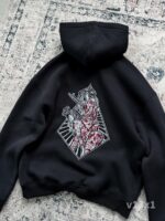 Мужское Черное Худи Трехнитка Свободного Кроя с Вышивкой Девушки