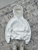 Мужское Белое Худи Трехнитка Свободного Кроя с Вышивкой Девушки