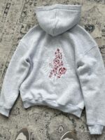 Мужское Худи Серое Меланж Трехнитка Свободного Кроя с Вышивкой Девушки