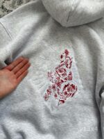 Мужское Худи Серое Меланж Трехнитка Свободного Кроя с Вышивкой Девушки