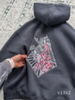 Мужское Графитовое Худи Трехнитка Свободного Кроя с Вышивкой Девушки