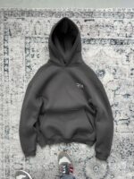 Мужское Темно-Серое Худи Трехнитка Свободного Кроя с Вышивкой Девушки