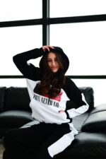 Женский Чорно-Белый Спортивный Костюм с Принтом Глаза - Утепленный на Флисе