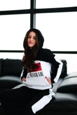 Женский Чорно-Белый Спортивный Костюм с Принтом Глаза - Утепленный на Флисе