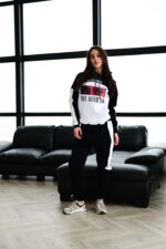 Женский Чорно-Белый Спортивный Костюм с Принтом Глаза - Утепленный на Флисе