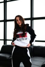 Женский Чорно-Белый Спортивный Костюм с Принтом Глаза - Утепленный на Флисе