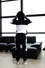 Женский Чорно-Белый Спортивный Костюм с Принтом Глаза - Утепленный на Флисе