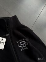 Мужская Теплая Флисовая Черная Кофта с Вышивкой - Флиска на Молнии с Высокой Горловиной