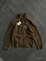 Мужская Теплая Флисовая Кофта Хаки с Вышивкой - Флиска на Молнии с Высокой Горловиной