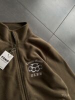 Мужская Теплая Флисовая Кофта Хаки с Вышивкой - Флиска на Молнии с Высокой Горловиной