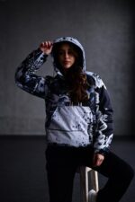 Женский Утепленный Принтованный Черный Анорак